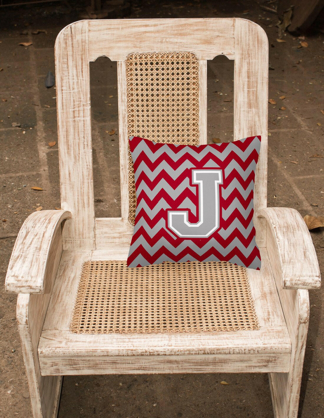 Letter J Chevron Crimson and Grey   Fabric Decorative Pillow CJ1043-JPW1414 - the-store.com
