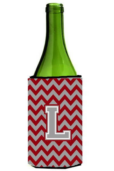 Letter L Chevron Crimson and Grey   Wine Bottle Beverage Insulator Hugger CJ1043-LLITERK by Caroline's Treasures