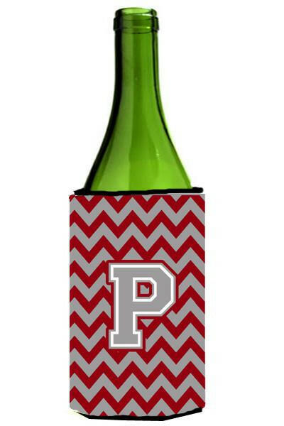 Letter P Chevron Crimson and Grey   Wine Bottle Beverage Insulator Hugger CJ1043-PLITERK by Caroline&#39;s Treasures