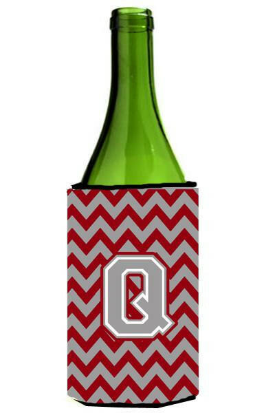 Letter Q Chevron Crimson and Grey   Wine Bottle Beverage Insulator Hugger CJ1043-QLITERK by Caroline&#39;s Treasures