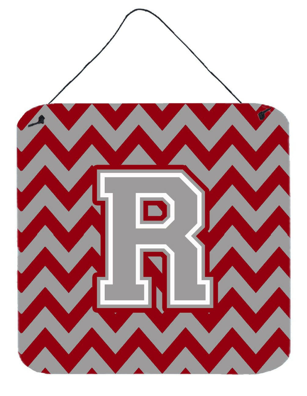 Letter R Chevron Crimson and Grey   Wall or Door Hanging Prints CJ1043-RDS66 by Caroline&#39;s Treasures