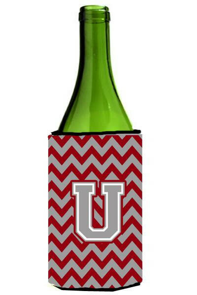 Letter U Chevron Crimson and Grey   Wine Bottle Beverage Insulator Hugger CJ1043-ULITERK by Caroline&#39;s Treasures