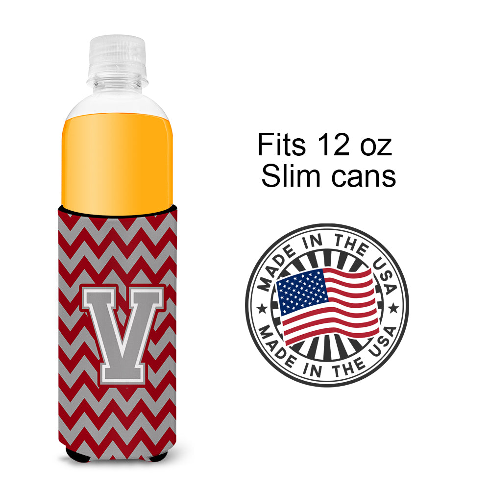 Letter V Chevron Crimson and Grey   Ultra Beverage Insulators for slim cans CJ1043-VMUK