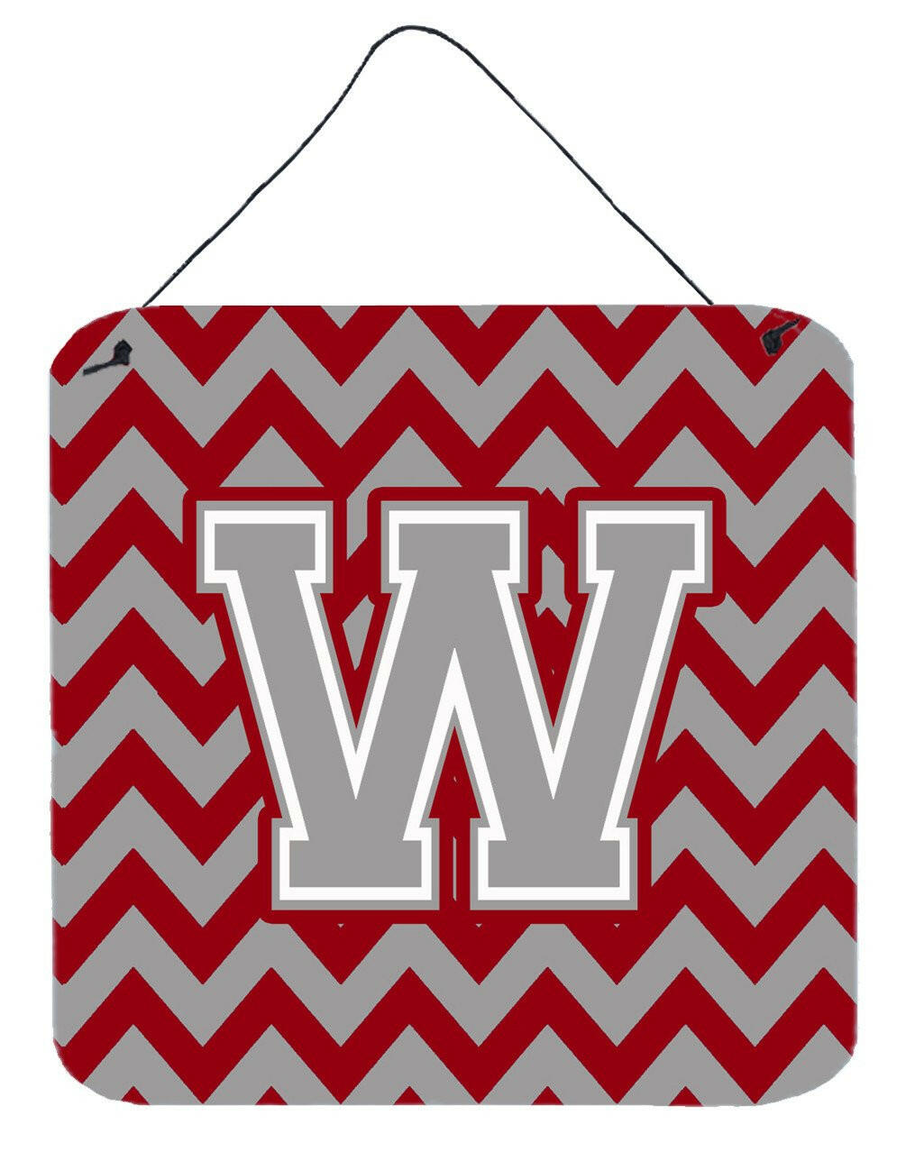 Letter W Chevron Crimson and Grey   Wall or Door Hanging Prints CJ1043-WDS66 by Caroline&#39;s Treasures