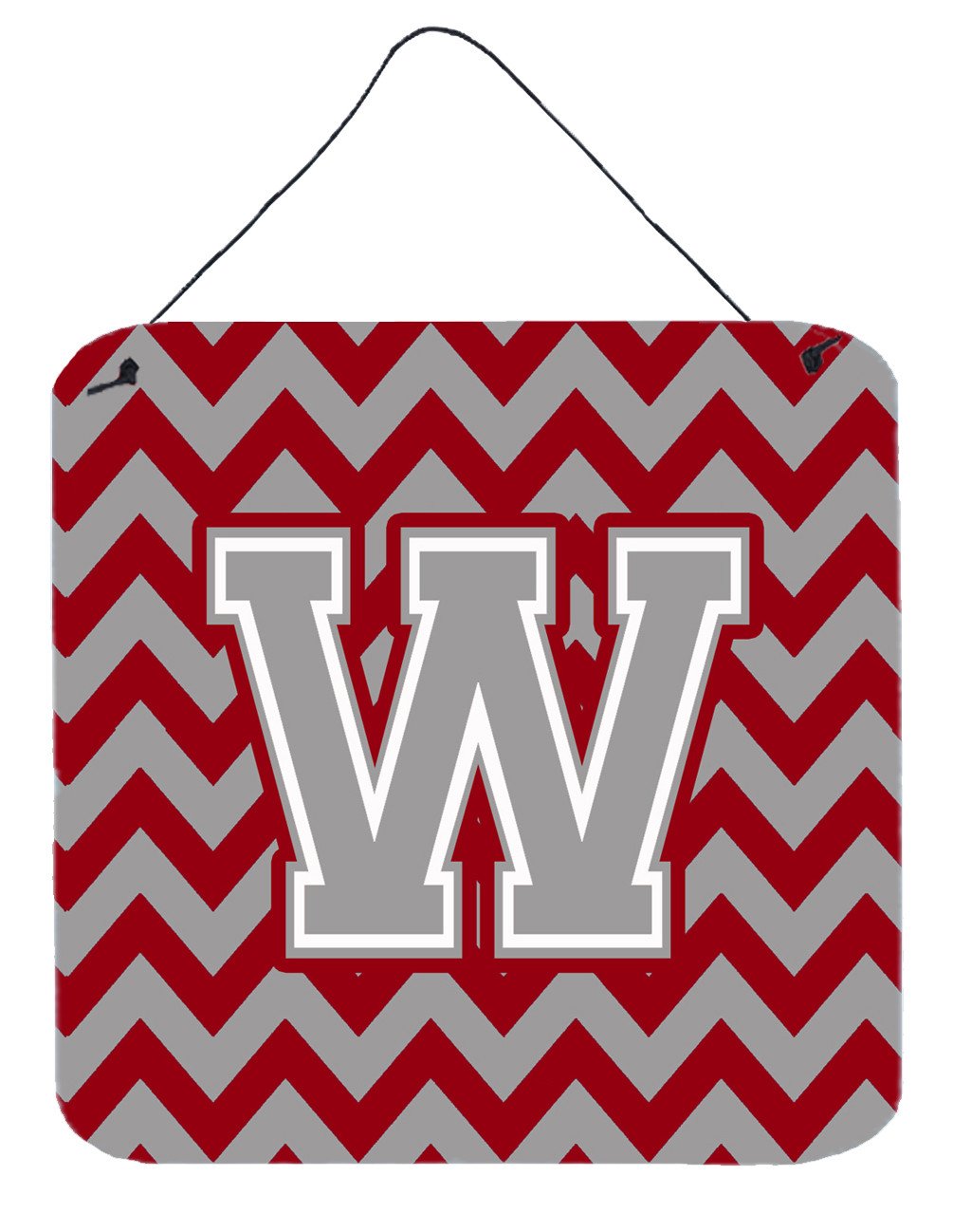 Letter W Chevron Crimson and Grey   Wall or Door Hanging Prints CJ1043-WDS66 by Caroline's Treasures
