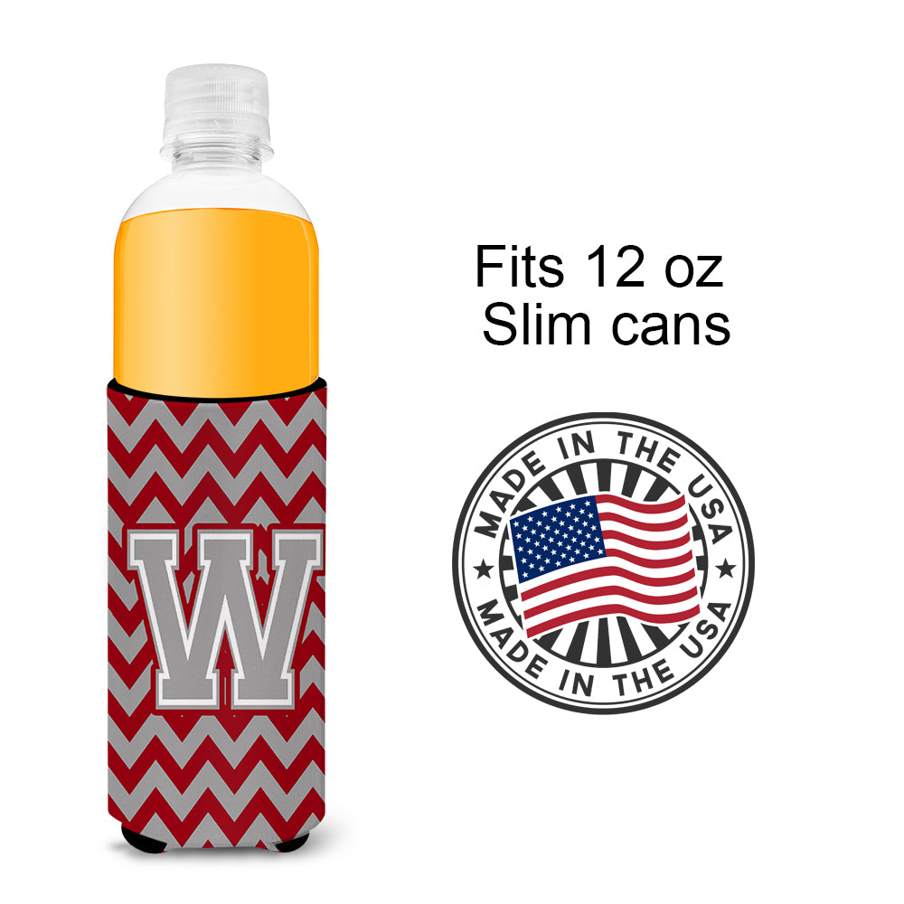 Letter W Chevron Crimson and Grey   Ultra Beverage Insulators for slim cans CJ1043-WMUK.