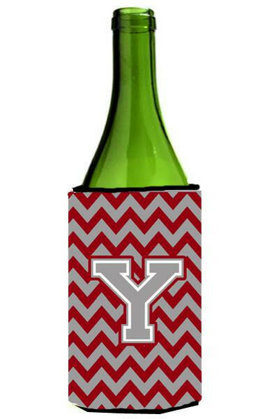 Letter Y Chevron Crimson and Grey   Wine Bottle Beverage Insulator Hugger CJ1043-YLITERK by Caroline&#39;s Treasures