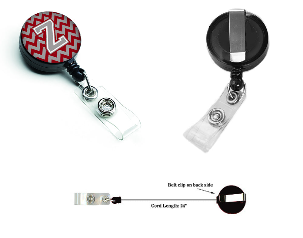 Letter Z Chevron Crimson and Grey   Retractable Badge Reel CJ1043-ZBR.