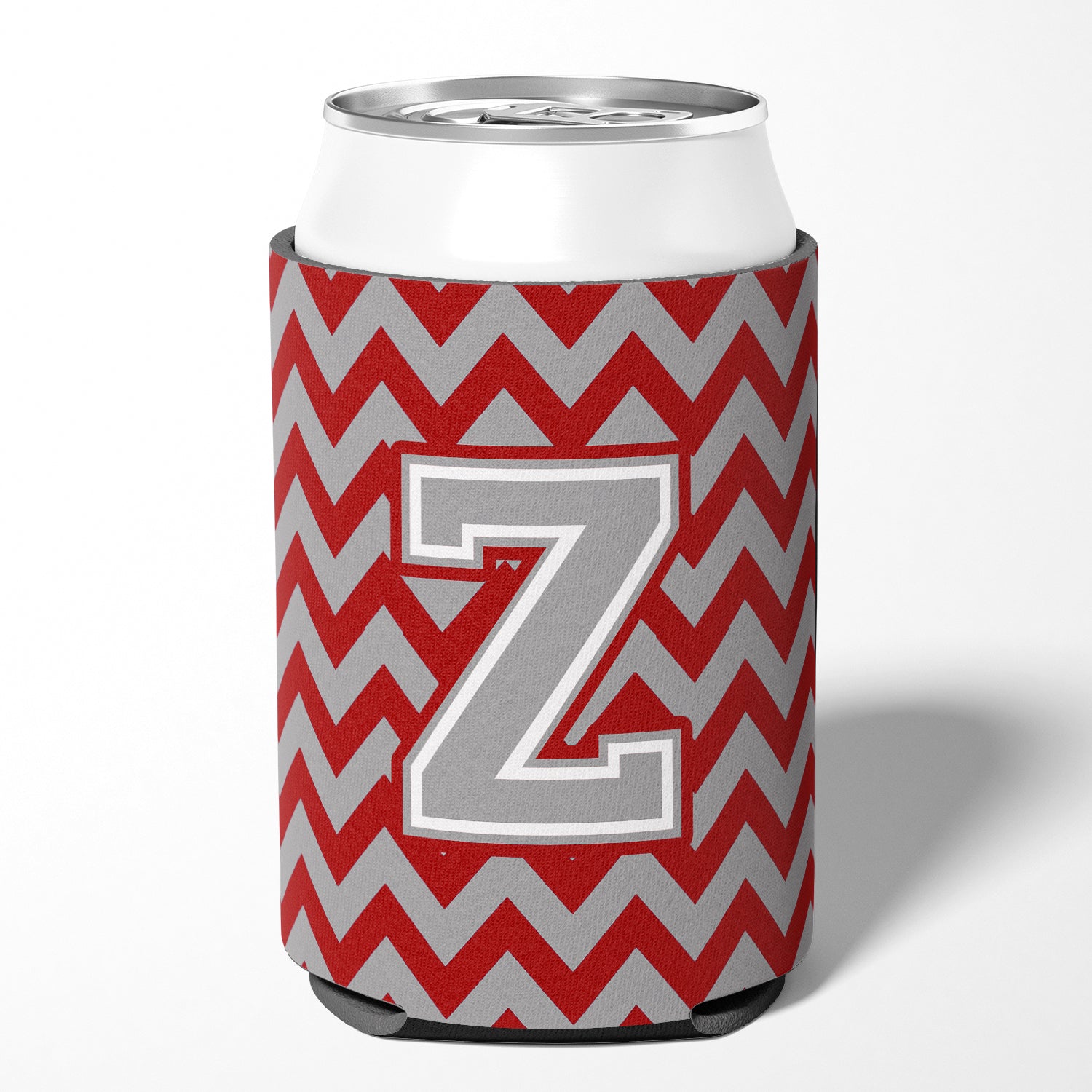Letter Z Chevron Crimson and Grey   Can or Bottle Hugger CJ1043-ZCC