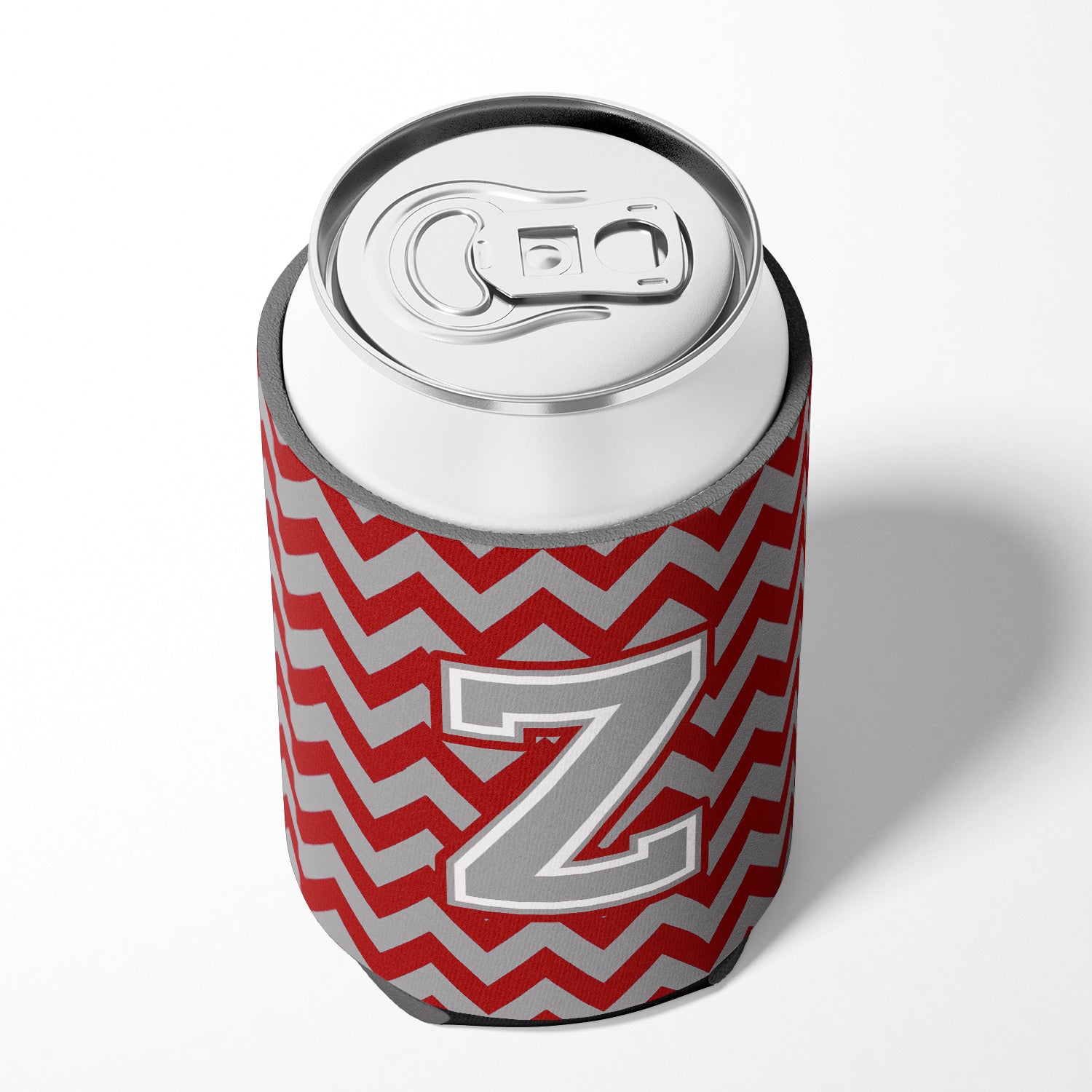 Letter Z Chevron Crimson and Grey   Can or Bottle Hugger CJ1043-ZCC.