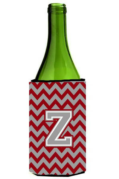 Letter Z Chevron Crimson and Grey   Wine Bottle Beverage Insulator Hugger CJ1043-ZLITERK by Caroline&#39;s Treasures