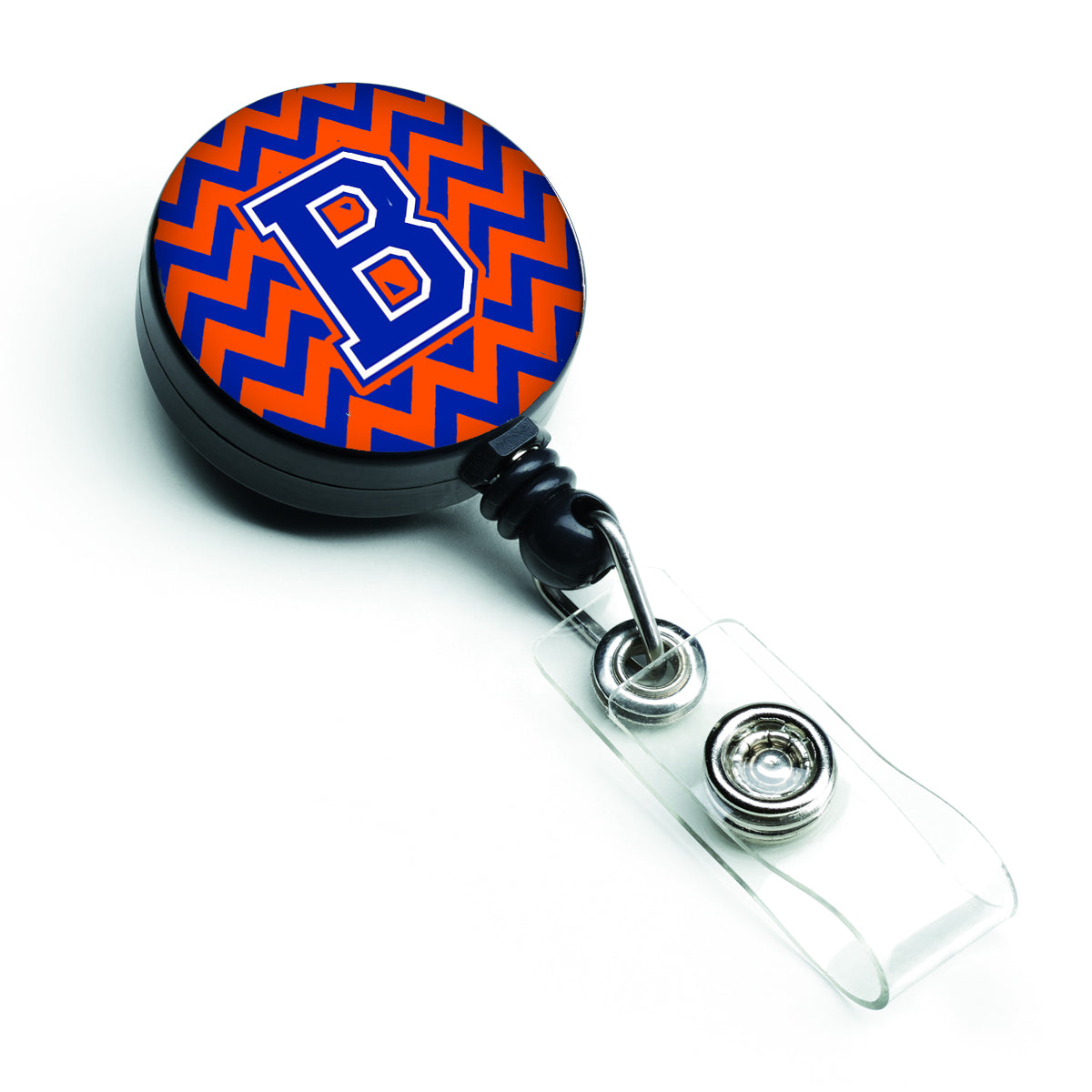 Enrouleur de badge rétractable Lettre B Chevron Orange et Bleu CJ1044-BBR