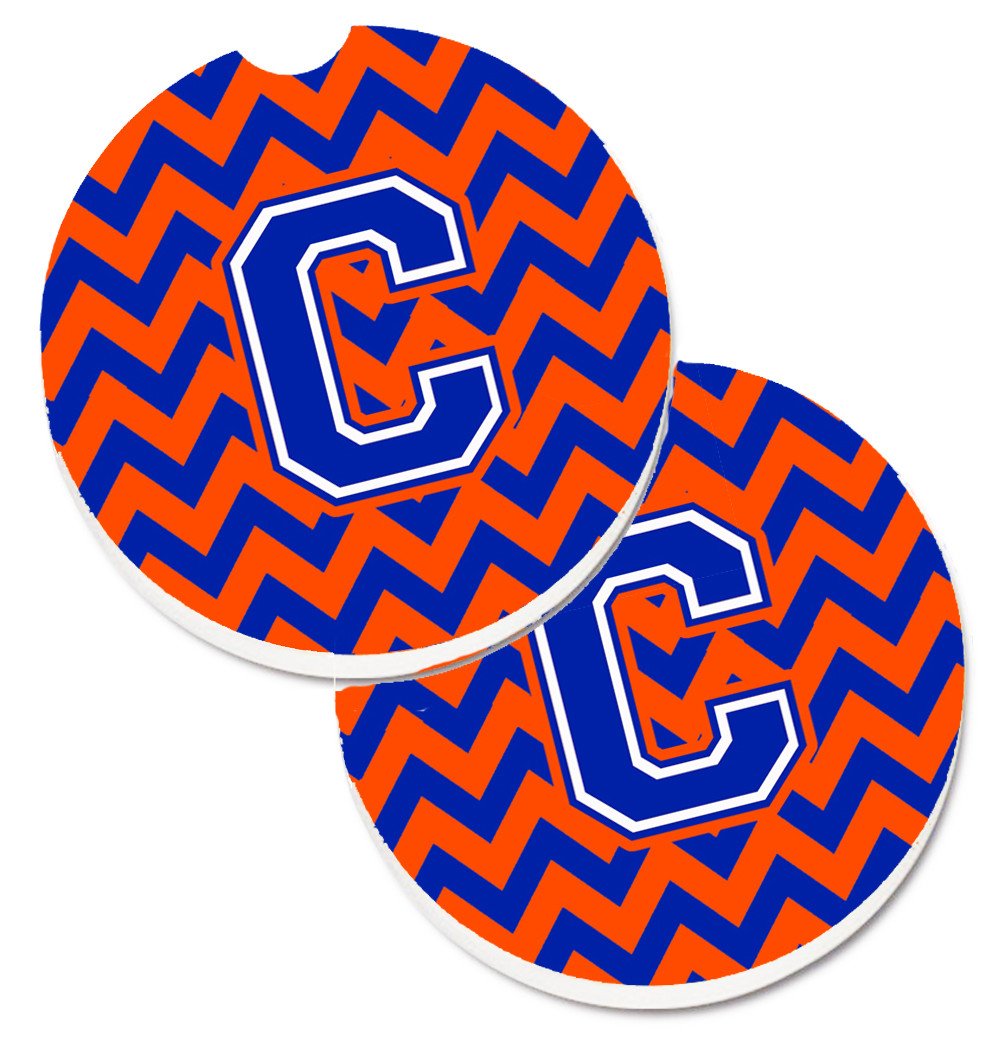 Letter C Chevron Orange and Blue Set of 2 Cup Holder Car Coasters CJ1044-CCARC by Caroline's Treasures