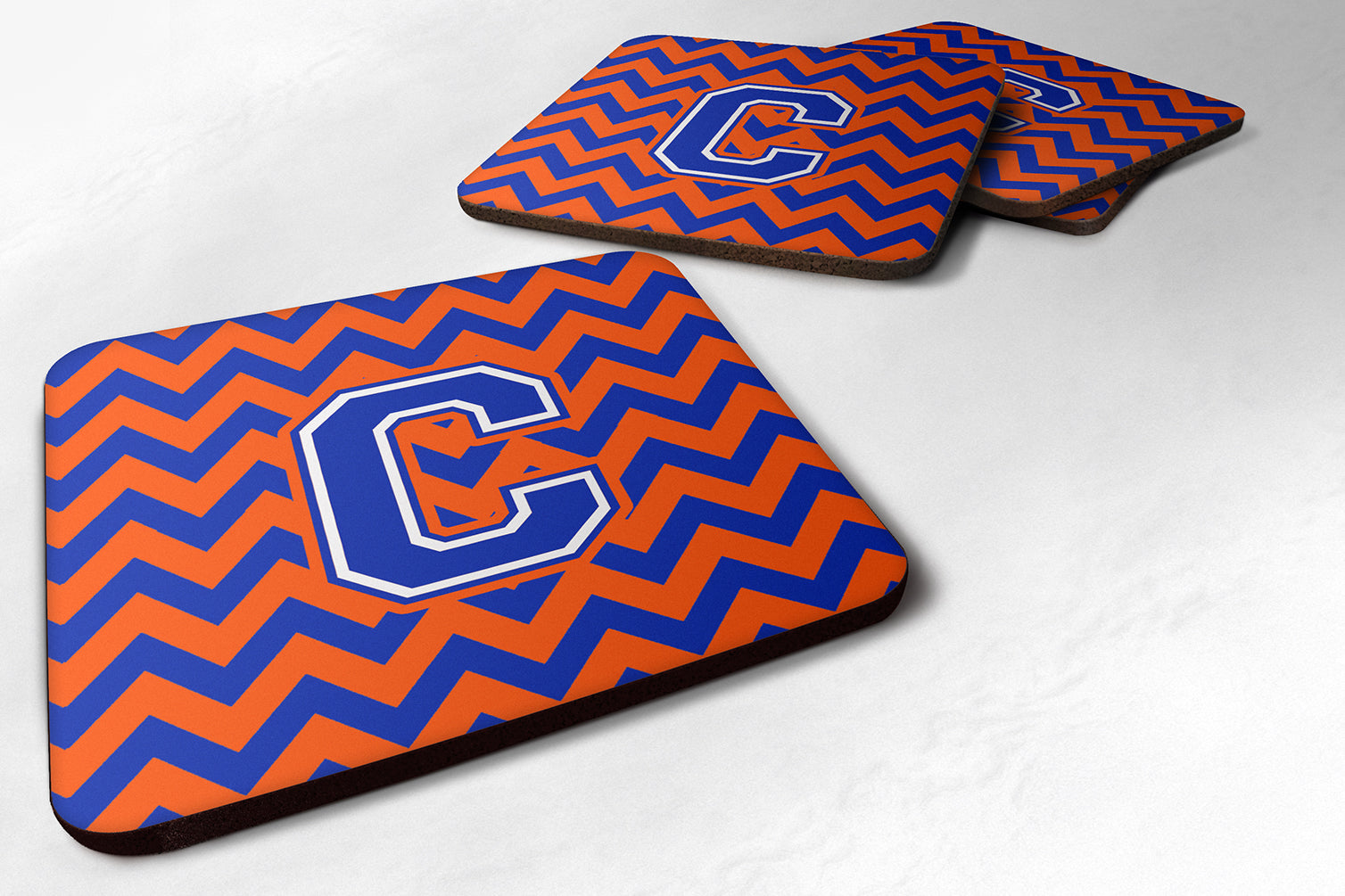 Letter C Chevron Orange and Blue Foam Coaster Set of 4 CJ1044-CFC - the-store.com