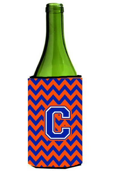 Letter C Chevron Orange and Blue Wine Bottle Beverage Insulator Hugger CJ1044-CLITERK by Caroline's Treasures