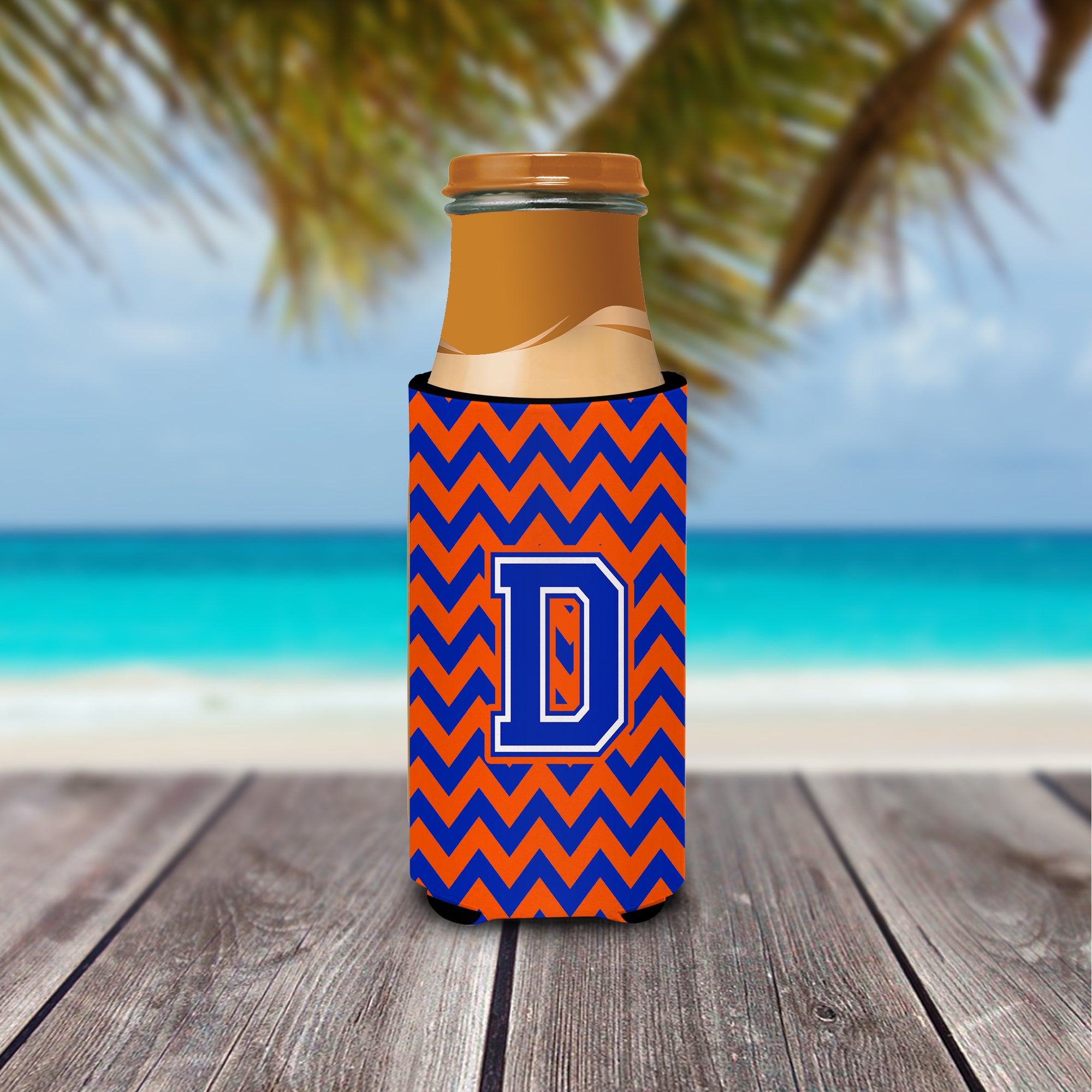 Letter D Chevron Orange and Blue Ultra Beverage Insulators for slim cans CJ1044-DMUK.