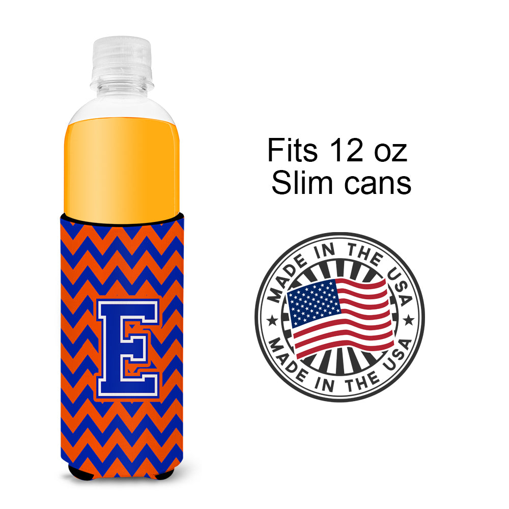 Letter E Chevron Orange and Blue Ultra Beverage Insulators for slim cans CJ1044-EMUK.