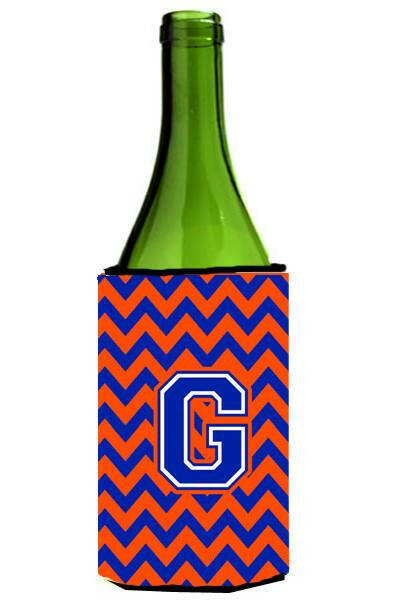 Letter G Chevron Orange and Blue Wine Bottle Beverage Insulator Hugger CJ1044-GLITERK by Caroline&#39;s Treasures