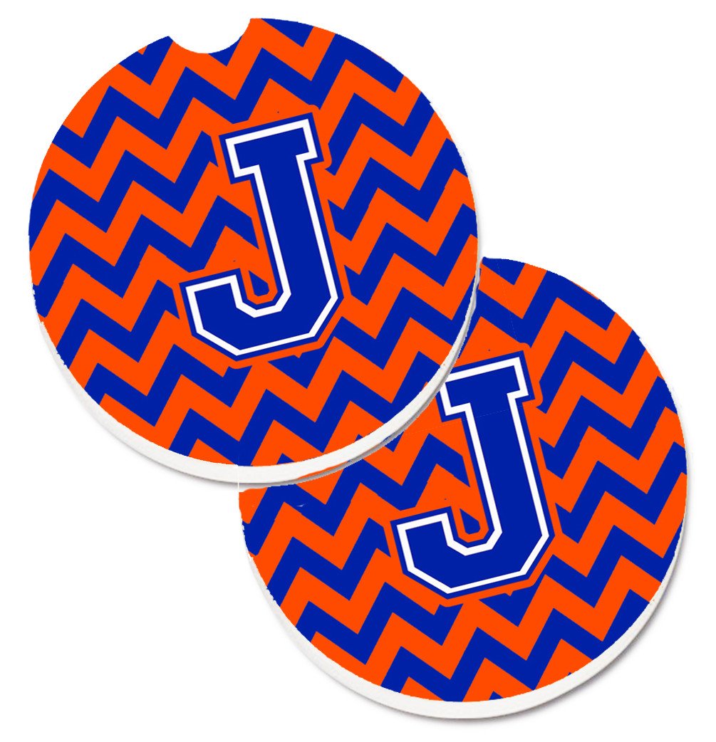Letter J Chevron Orange and Blue Set of 2 Cup Holder Car Coasters CJ1044-JCARC by Caroline's Treasures