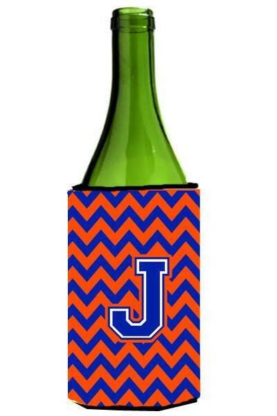 Letter J Chevron Orange and Blue Wine Bottle Beverage Insulator Hugger CJ1044-JLITERK by Caroline&#39;s Treasures