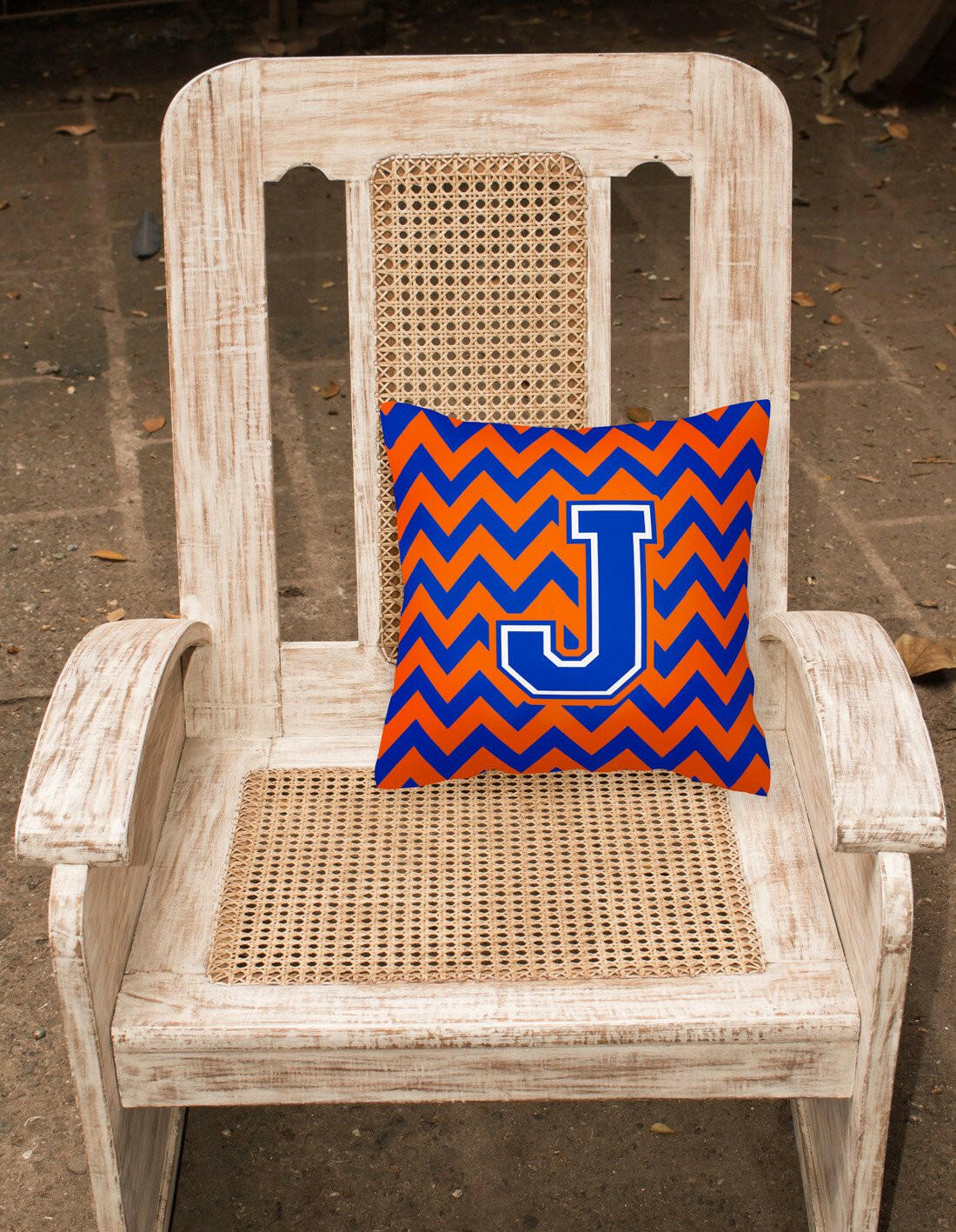 Letter J Chevron Orange and Blue Fabric Decorative Pillow CJ1044-JPW1414 - the-store.com