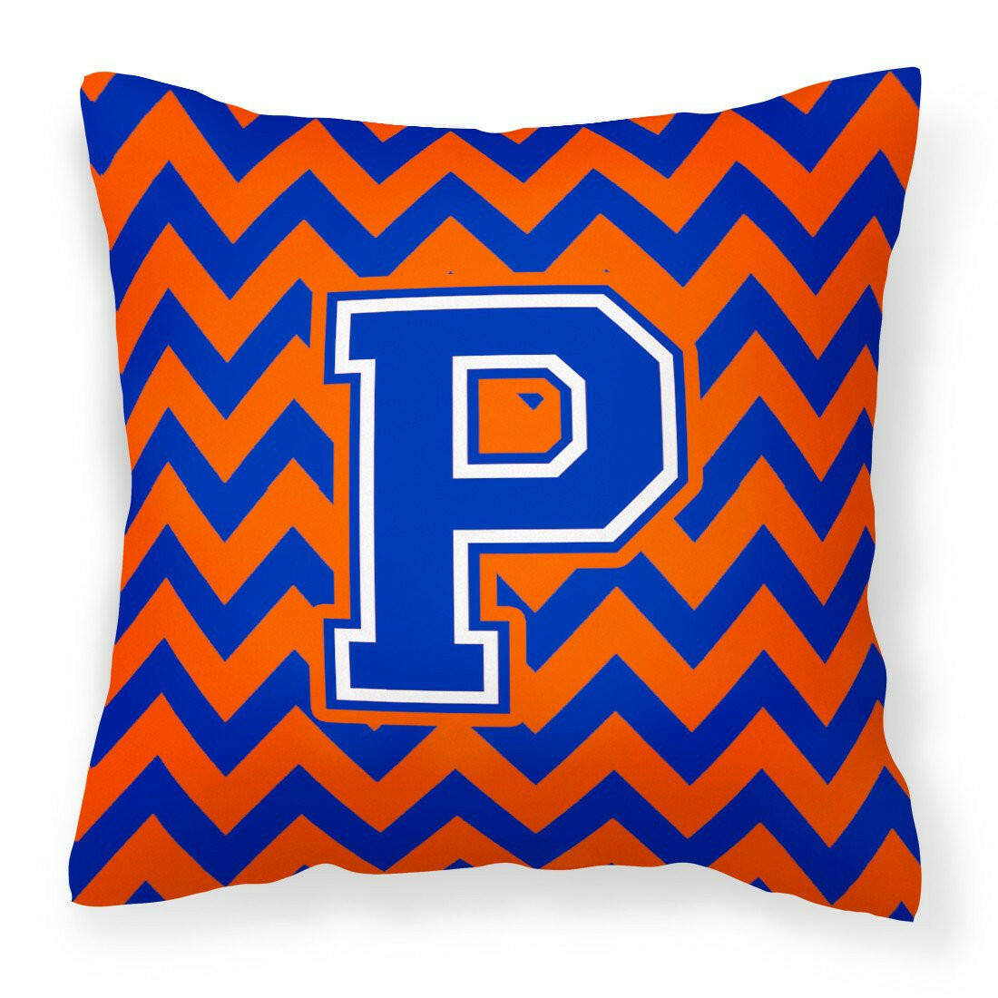 Letter P Chevron Orange and Blue Fabric Decorative Pillow CJ1044-PPW1414 - the-store.com