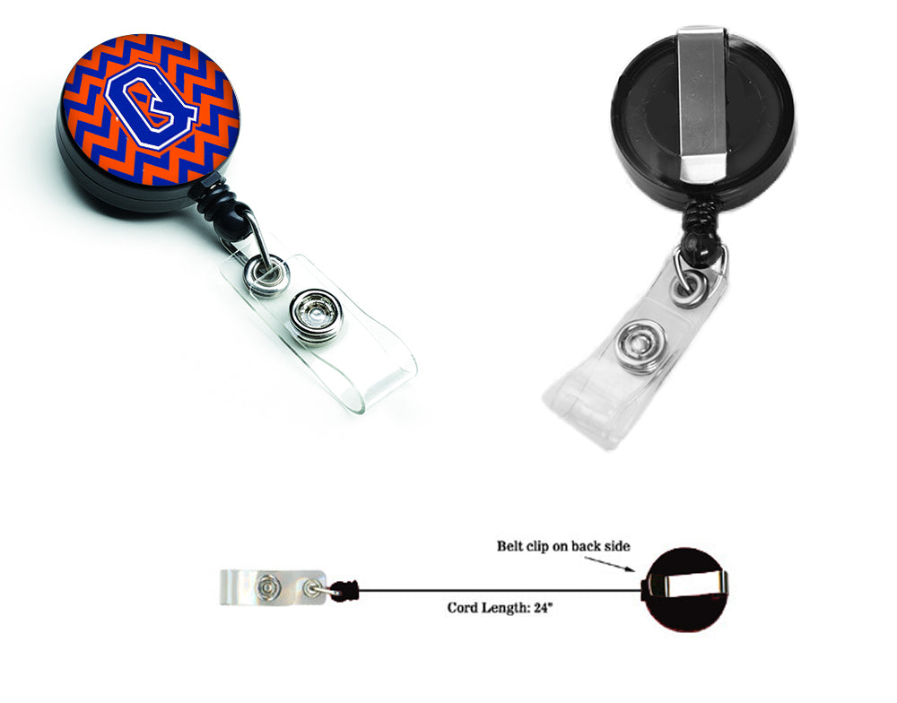 Letter Q Chevron Orange and Blue Retractable Badge Reel CJ1044-QBR.