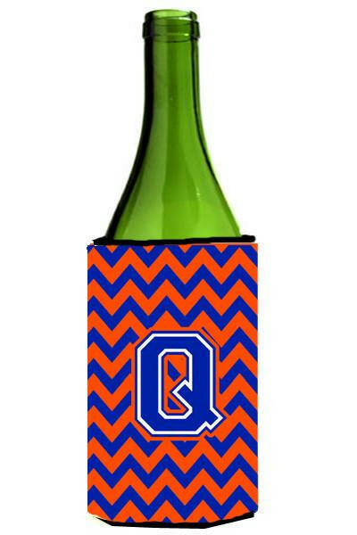 Letter Q Chevron Orange and Blue Wine Bottle Beverage Insulator Hugger CJ1044-QLITERK by Caroline's Treasures