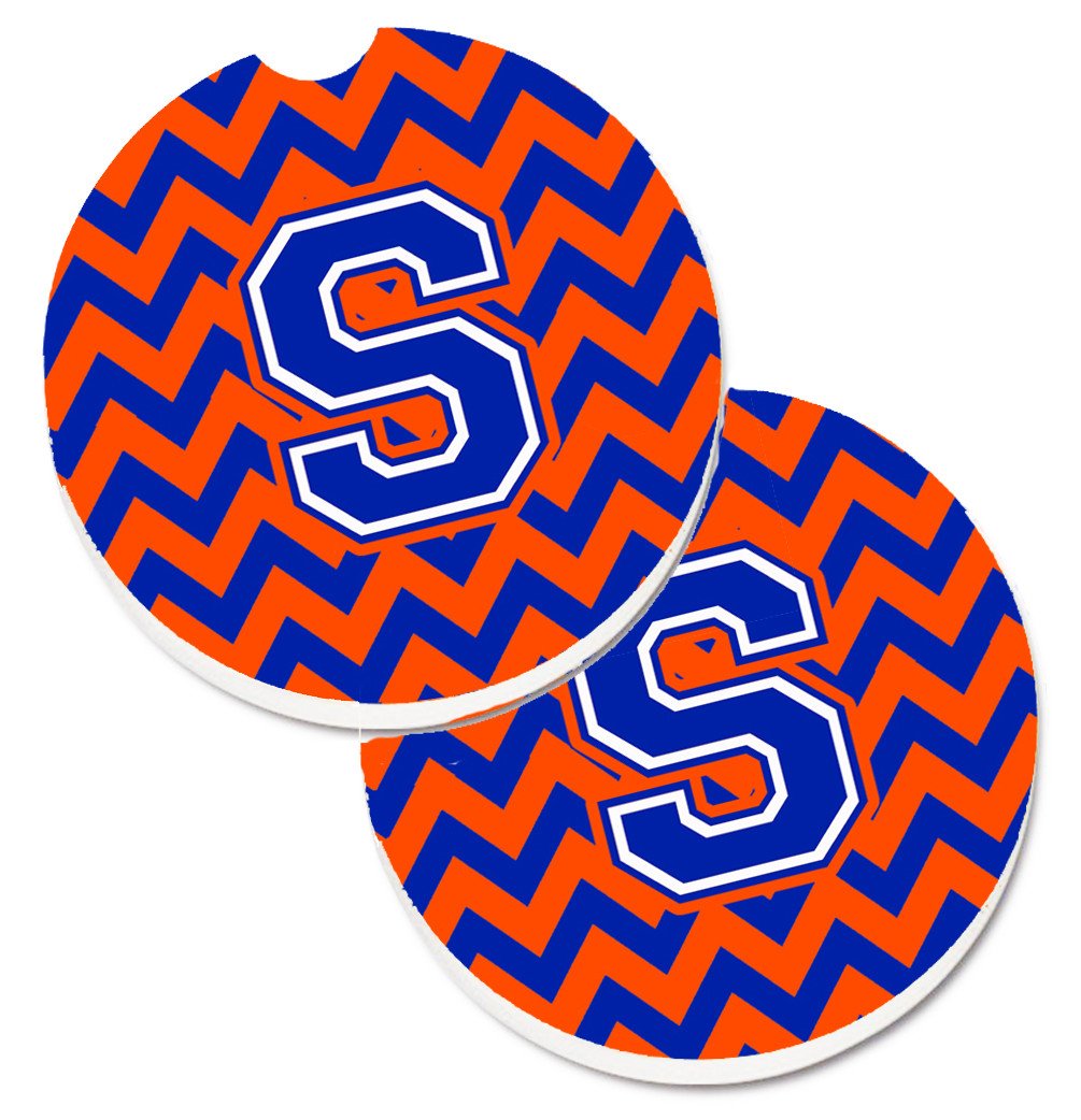 Letter S Chevron Orange and Blue Set of 2 Cup Holder Car Coasters CJ1044-SCARC by Caroline's Treasures