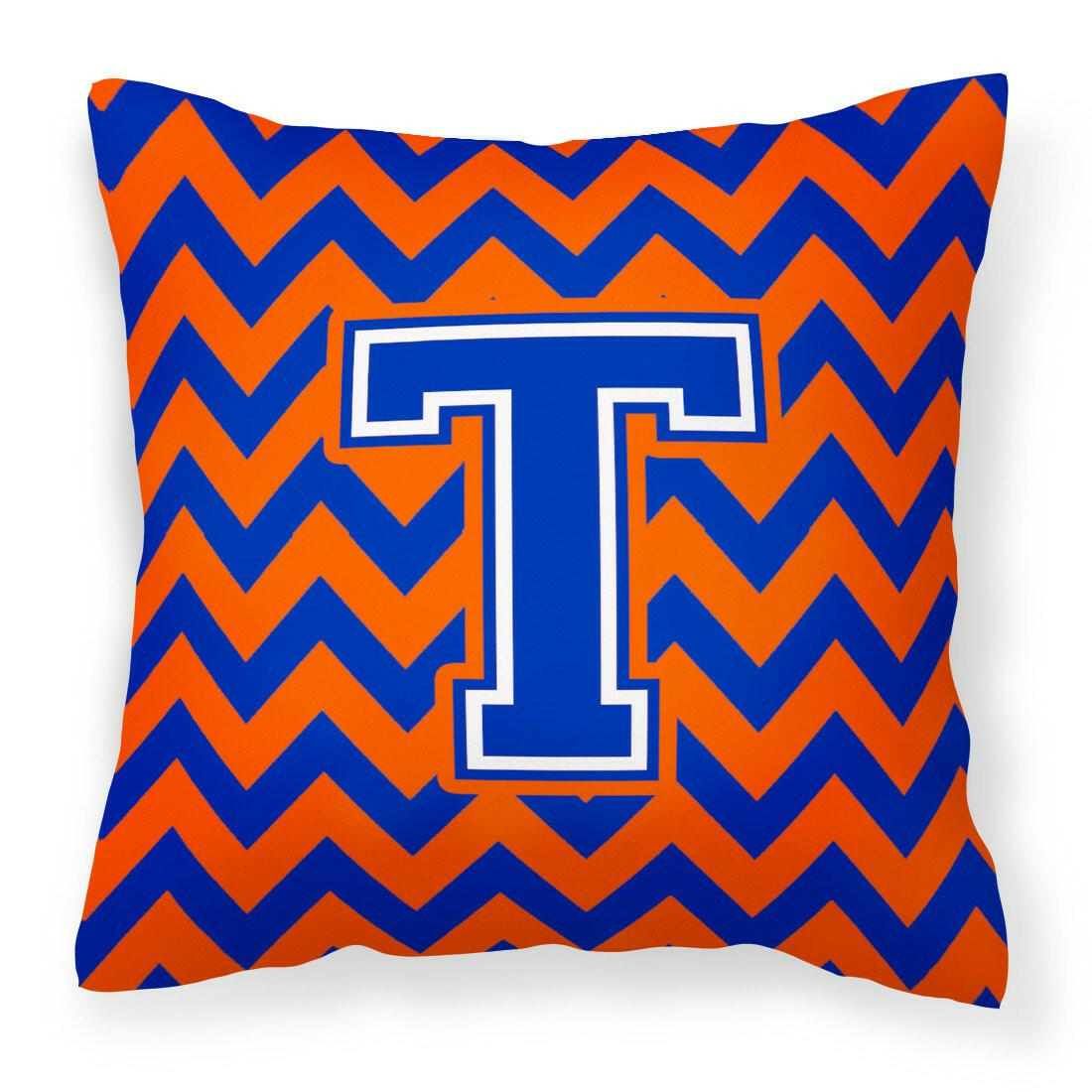 Letter T Chevron Orange and Blue Fabric Decorative Pillow CJ1044-TPW1414 - the-store.com