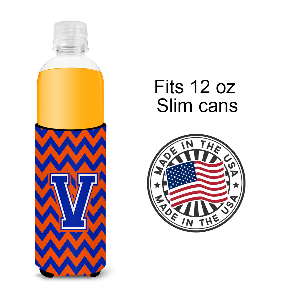 Letter V Chevron Orange and Blue Ultra Beverage Insulators for slim cans CJ1044-VMUK.