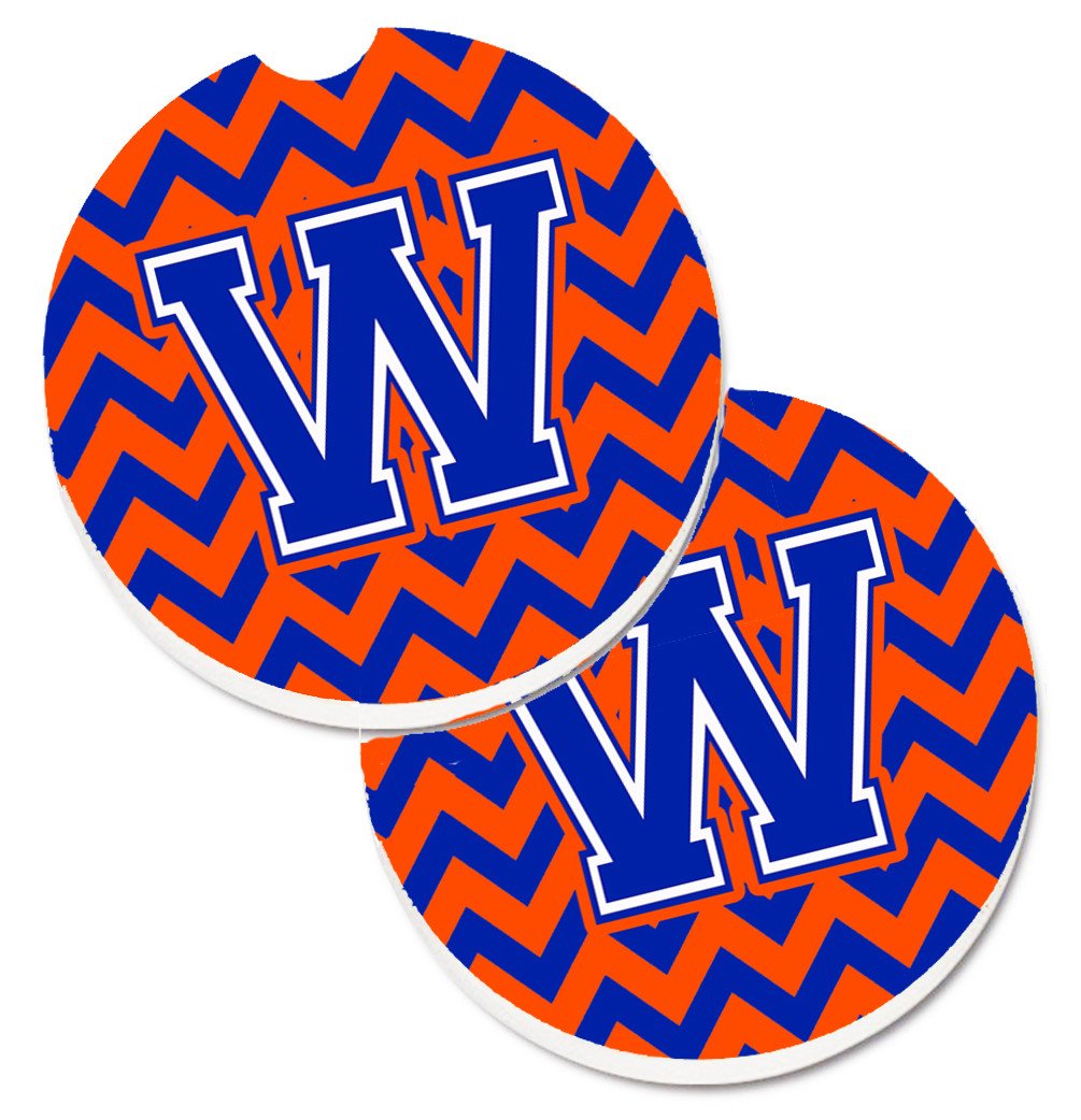 Letter W Chevron Orange and Blue Set of 2 Cup Holder Car Coasters CJ1044-WCARC by Caroline's Treasures