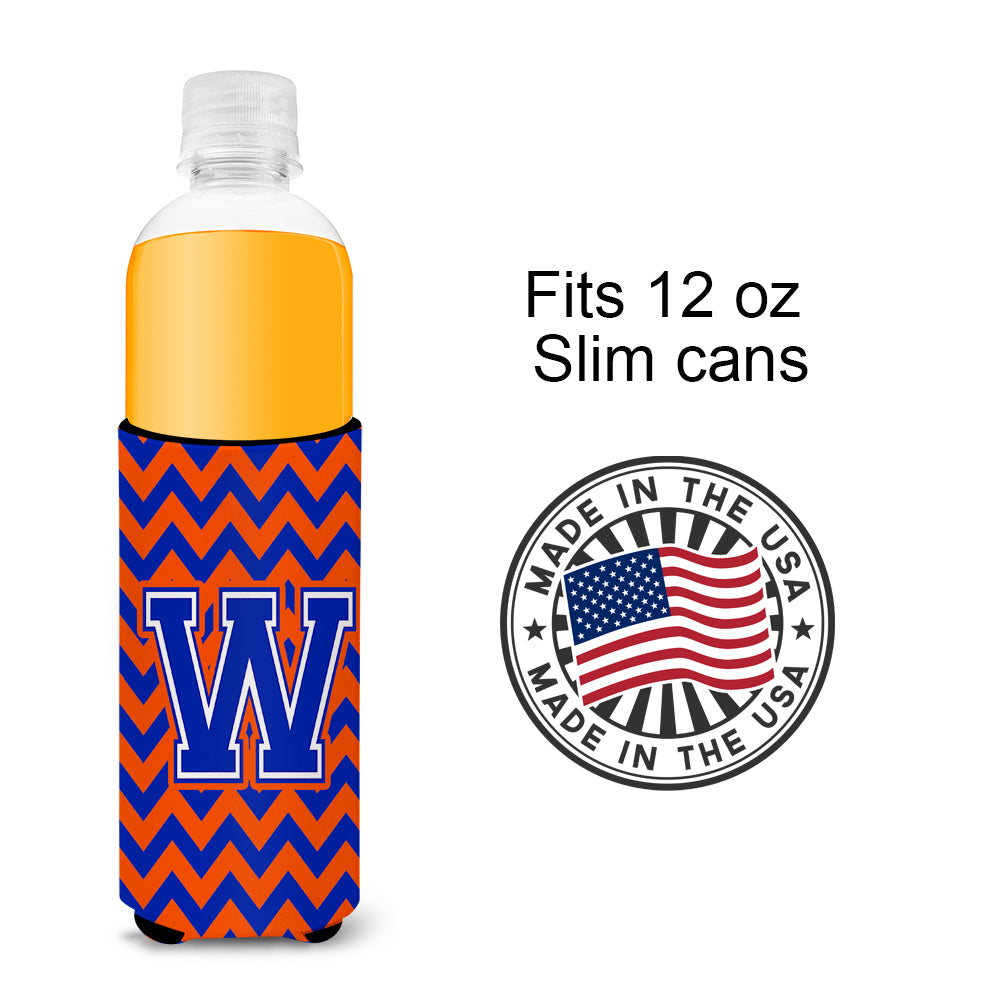 Letter W Chevron Orange and Blue Ultra Beverage Insulators for slim cans CJ1044-WMUK.
