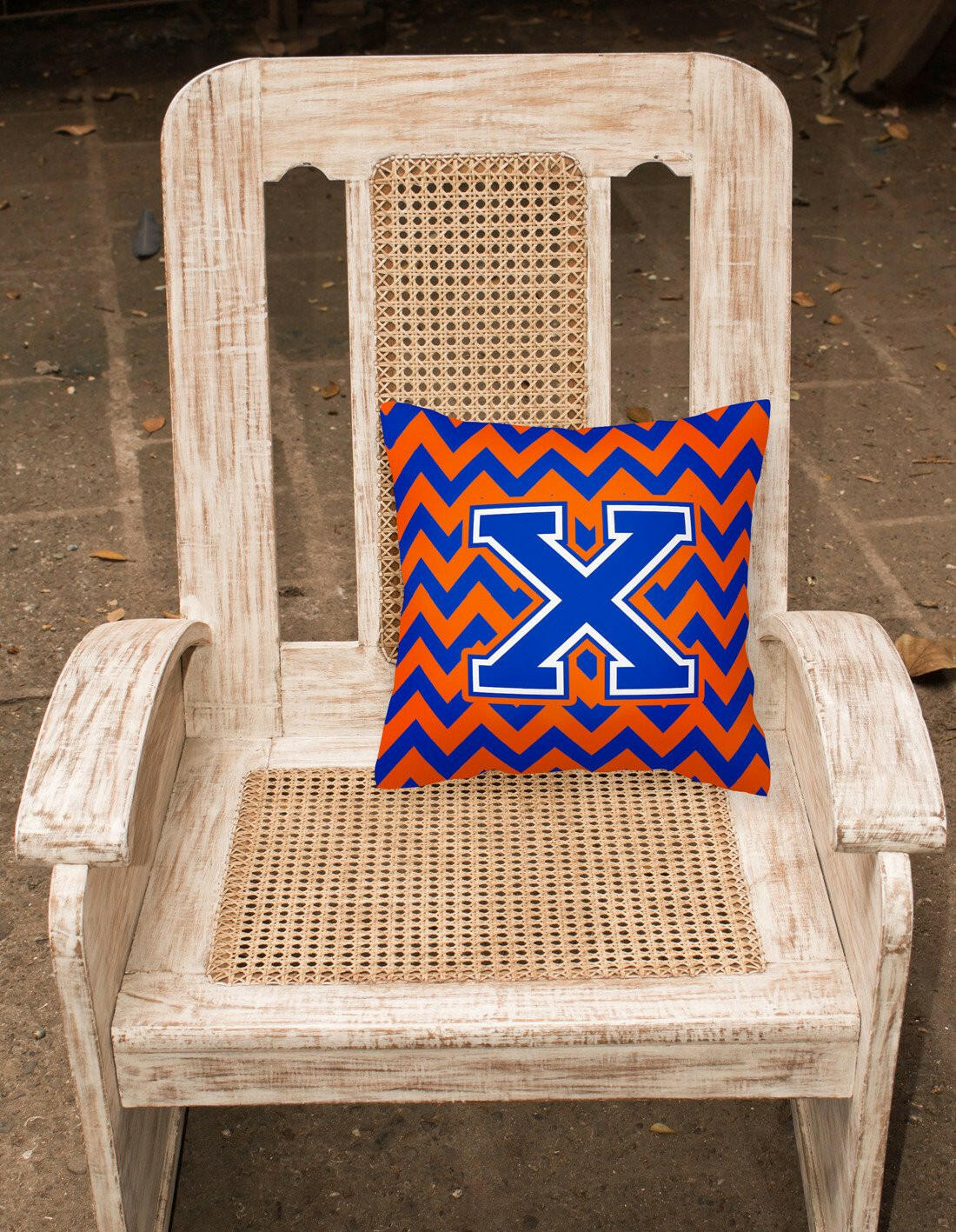 Letter X Chevron Orange and Blue Fabric Decorative Pillow CJ1044-XPW1414 - the-store.com