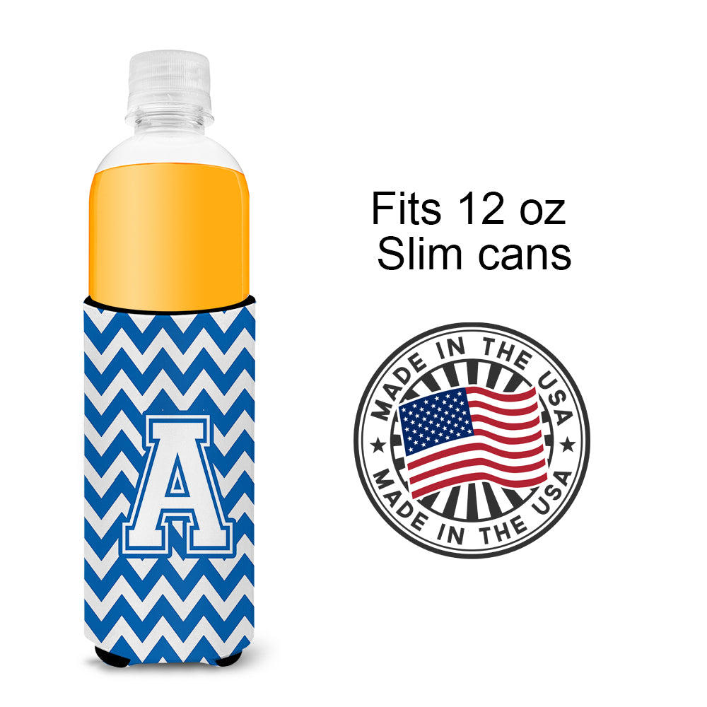 Letter A Chevron Blue and White Ultra Beverage Insulators for slim cans CJ1045-AMUK.