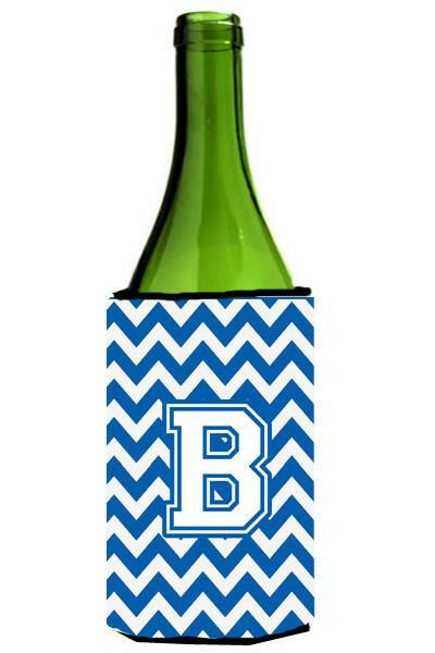 Letter B Chevron Blue and White Wine Bottle Beverage Insulator Hugger CJ1045-BLITERK by Caroline&#39;s Treasures