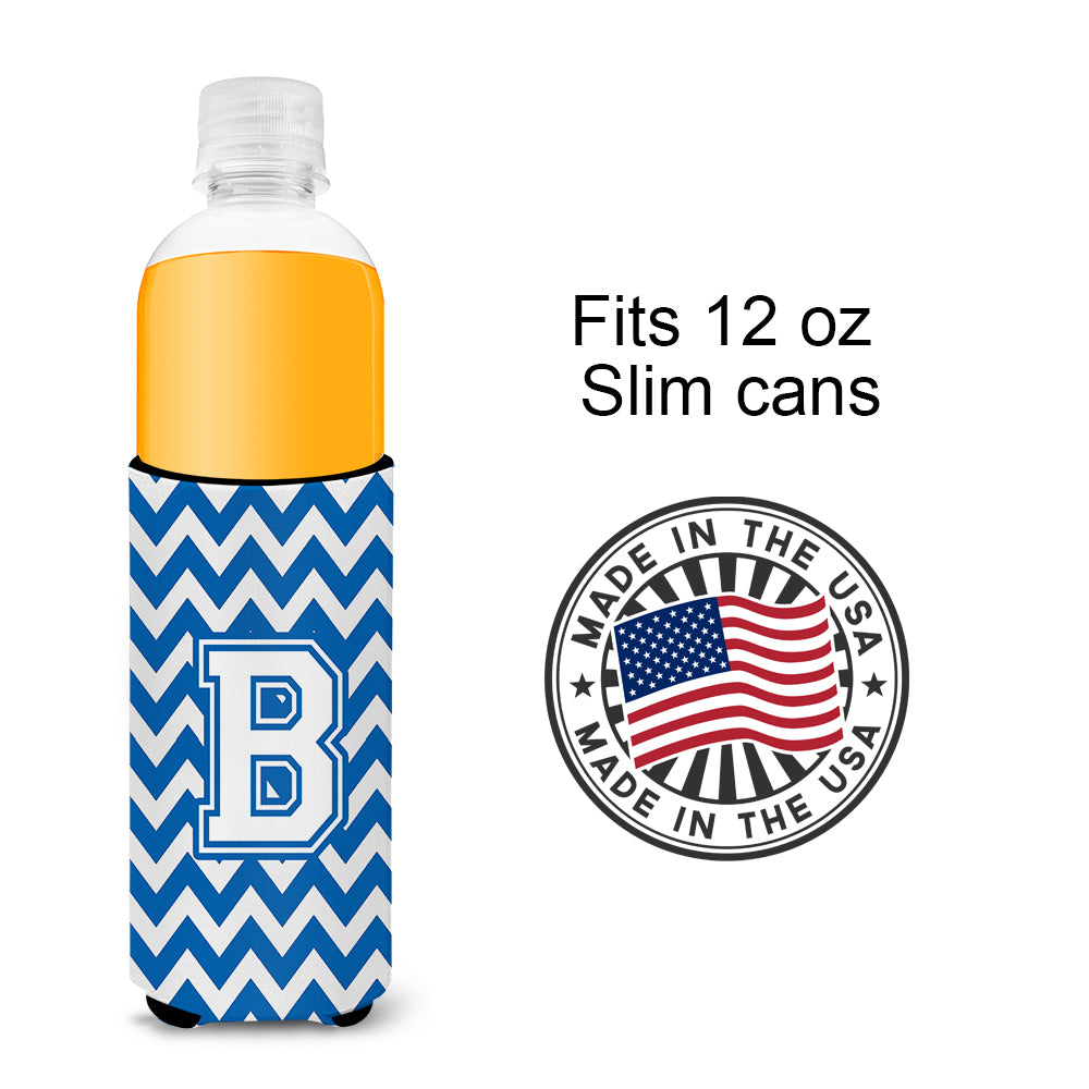 Letter B Chevron Blue and White Ultra Beverage Insulators for slim cans CJ1045-BMUK.