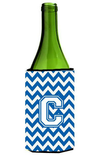 Letter C Chevron Blue and White Wine Bottle Beverage Insulator Hugger CJ1045-CLITERK by Caroline&#39;s Treasures