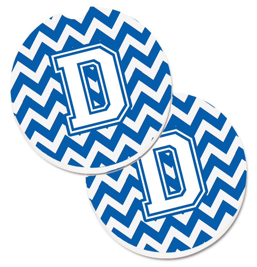Letter D Chevron Blue and White Set of 2 Cup Holder Car Coasters CJ1045-DCARC by Caroline's Treasures
