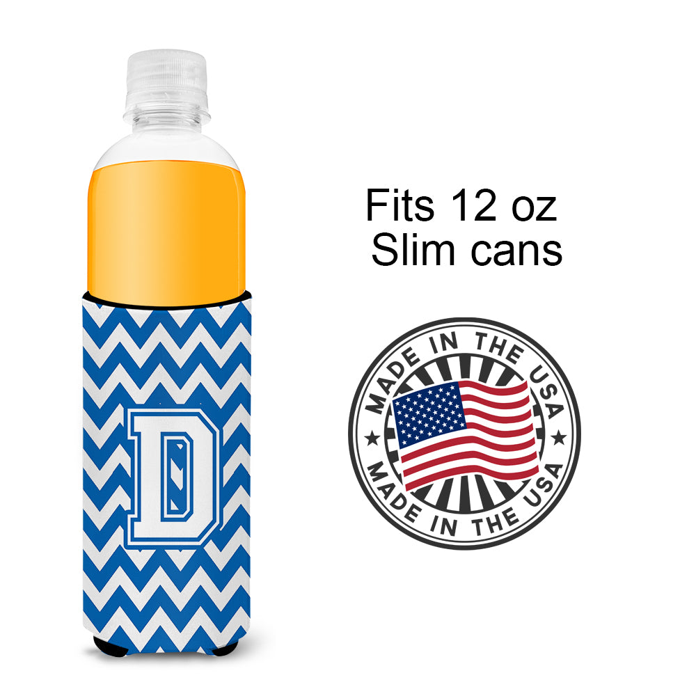 Letter D Chevron Blue and White Ultra Beverage Insulators for slim cans CJ1045-DMUK.