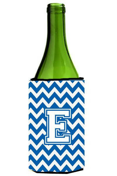 Letter E Chevron Blue and White Wine Bottle Beverage Insulator Hugger CJ1045-ELITERK by Caroline's Treasures