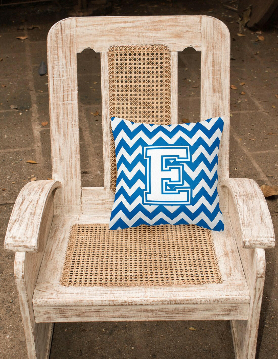 Letter E Chevron Blue and White Fabric Decorative Pillow CJ1045-EPW1414 by Caroline's Treasures