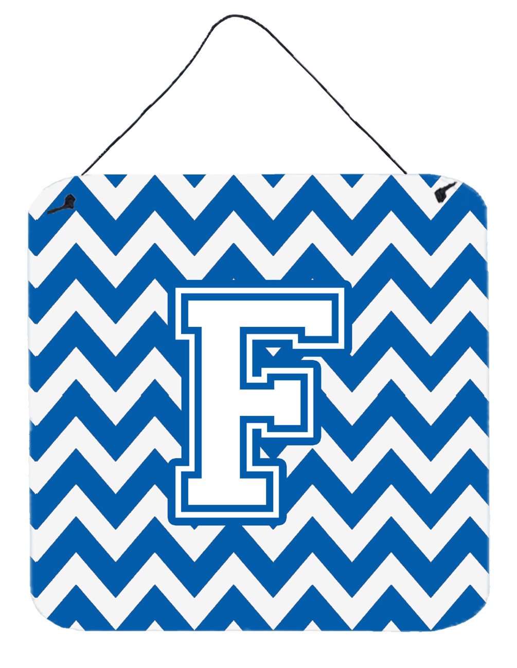 Letter F Chevron Blue and White Wall or Door Hanging Prints CJ1045-FDS66 by Caroline&#39;s Treasures