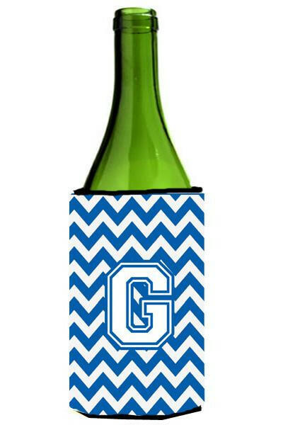 Letter G Chevron Blue and White Wine Bottle Beverage Insulator Hugger CJ1045-GLITERK by Caroline&#39;s Treasures