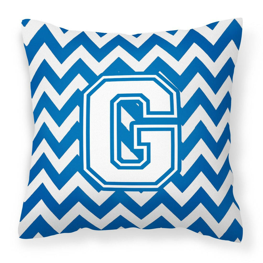 Letter G Chevron Blue and White Fabric Decorative Pillow CJ1045-GPW1414 by Caroline's Treasures