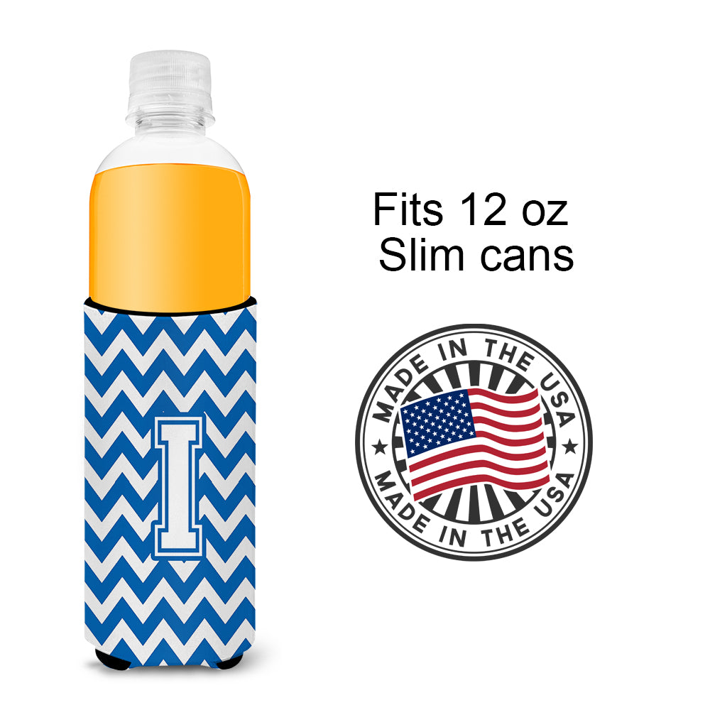 Letter I Chevron Blue and White Ultra Beverage Insulators for slim cans CJ1045-IMUK.