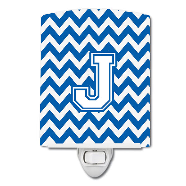 Letter J Chevron Blue and White Ceramic Night Light CJ1045-JCNL - the-store.com
