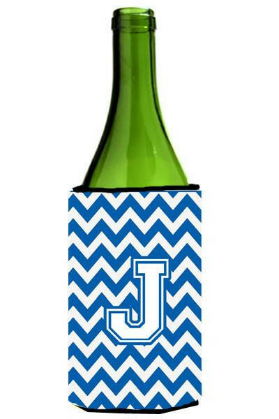 Letter J Chevron Blue and White Wine Bottle Beverage Insulator Hugger CJ1045-JLITERK by Caroline&#39;s Treasures
