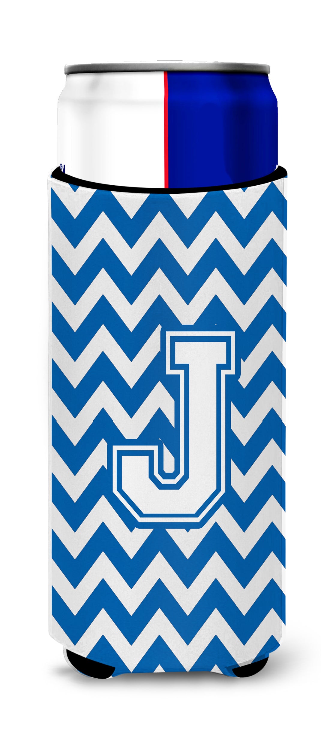 Letter J Chevron Blue and White Ultra Beverage Insulators for slim cans CJ1045-JMUK