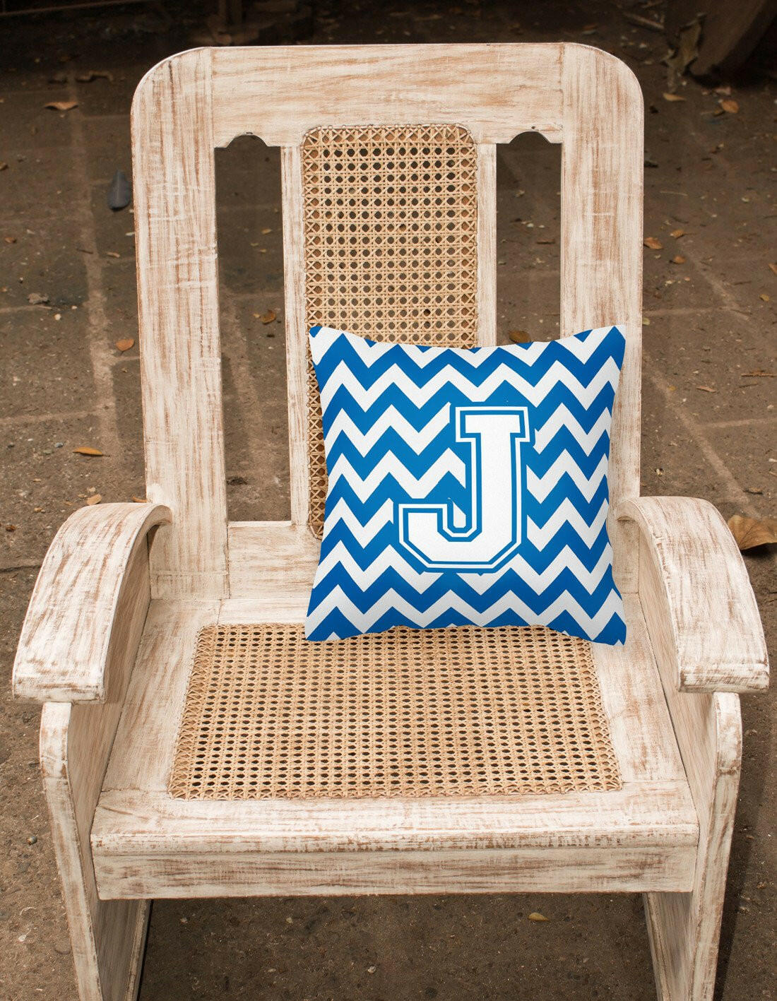 Letter J Chevron Blue and White Fabric Decorative Pillow CJ1045-JPW1414 by Caroline's Treasures